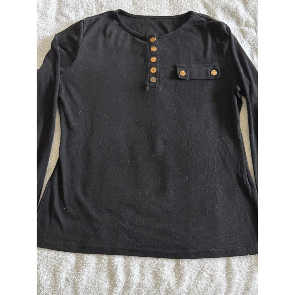 Size L. SHEIN Black Knit Top with Gold Button Trim